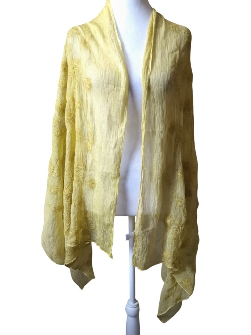 Sheer Floral Embroidered Shawl Wrap Scarf 34 x 72 In. Vacation Boho Feminine